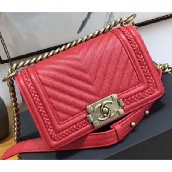 Chanel Chevron Boy Braided Small Flap Bag Red Cruise 2018 AQ01616 Chanel Chevron Boy Braided Small Flap Bag Red Cruise 2018 AQ01616