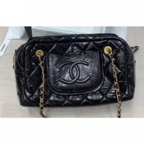 Chanel Crinkled Calfskin Bowling Bag Black 2020 AQ03564