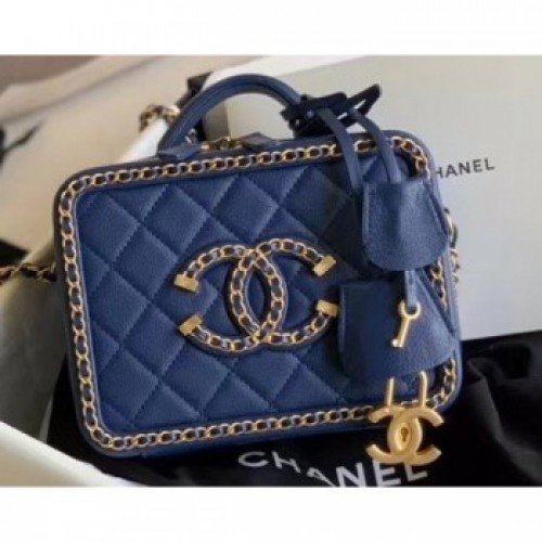 Chanel Chain CC Filigree Small Vanity Case Bag AS1785 Navy Blue 2020 AQ02481 Chanel Chain CC Filigree Small Vanity Case Bag AS1785 Navy Blue 2020 AQ02481