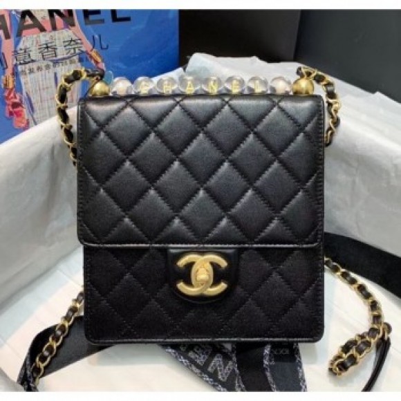 Chanel Acrylic Beads Goatskin Mini Falp Bag AS0584 Black/Gold 2020 Collection AQ03010 Chanel Acrylic Beads Goatskin Mini Falp Bag AS0584 Black/Gold 2020 Collection AQ03010