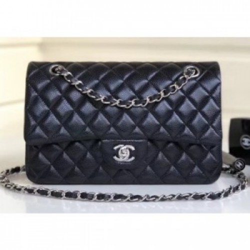 Chanel Pearl Caviar Leather Classic Flap Medium Bag Black 2018 AQ01779