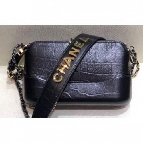 Chanel Crocodile Embossed Calfskin Gabrielle Clutch With Chain Bag A94505 Black 2019 AQ03537