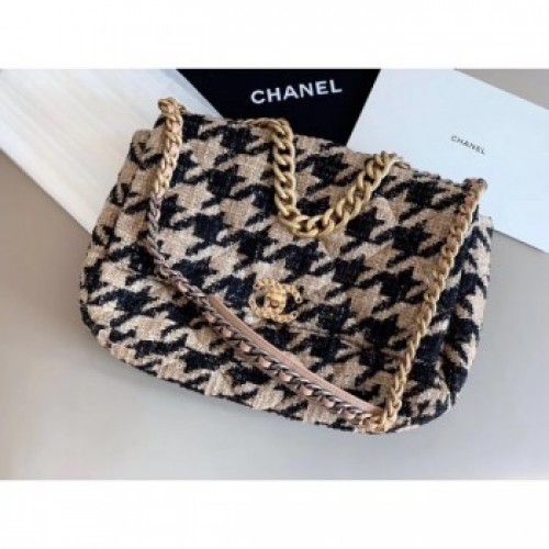 Chanel 19 Tweed Maxi Flap Bag AS1162 Black/Beige 2019 Collection AQ02617 Chanel 19 Tweed Maxi Flap Bag AS1162 Black/Beige 2019 Collection AQ02617