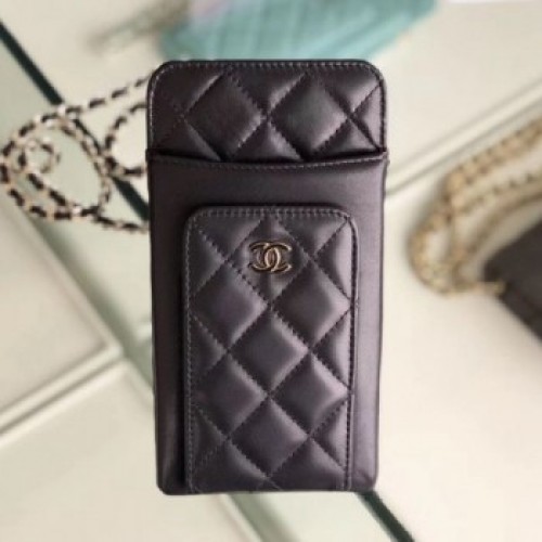 Chanel Quilted Lambskin Vertical Phone Holder/Classic Clutch with Chain AP0990 Black 2019 Collection AQ01091 Chanel Quilted Lambskin Vertical Phone Holder/Classic Clutch with Chain AP0990 Black 2019 Collection AQ01091