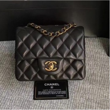 Chanel Classic Flap Mini Bag A1115 in Lambskin Leather Black with Vintage Golden Hardware AQ03508