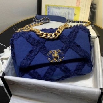 Chanel 19 Medium Maxi-Quilted Fringe Canvas Flap Bag AS1160 Blue 2020 Collection AQ00600 Chanel 19 Medium Maxi-Quilted Fringe Canvas Flap Bag AS1160 Blue 2020 Collection AQ00600