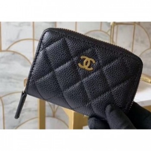 Chanel Classic Small Zipped Coin Purse 69272 Grained Calfskin Black/Gold AQ03710 Chanel Classic Small Zipped Coin Purse 69272 Grained Calfskin Black/Gold AQ03710