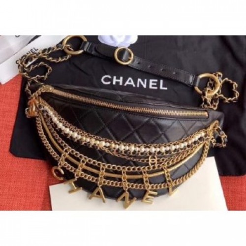 Chanel Lambskin All About Chains Waist Bag AS0775 Black 2019 AQ02060 Chanel Lambskin All About Chains Waist Bag AS0775 Black 2019 AQ02060