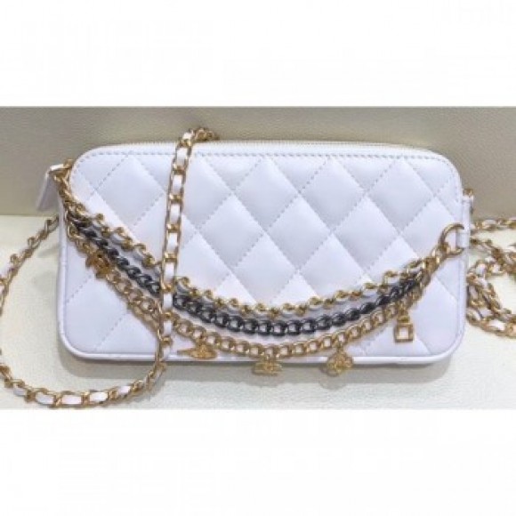 Chanel Lambskin All About Chains Clutch With Chain Bag White 2019 AQ01611 Chanel Lambskin All About Chains Clutch With Chain Bag White 2019 AQ01611
