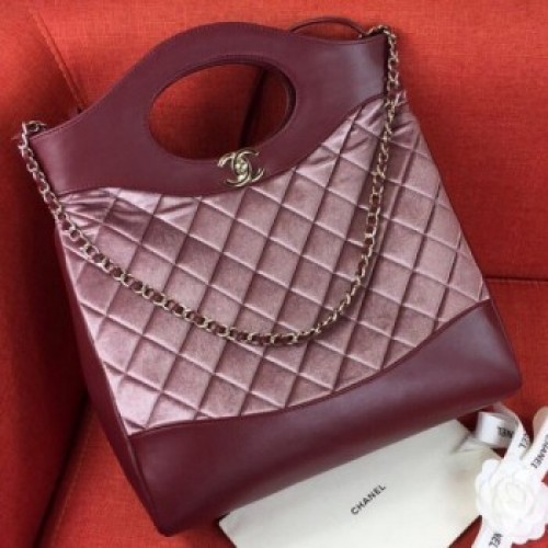 Chanel Quilted Velvet 31 Large Shopping Bag Burgundy 2019 Collection AQ01231 Chanel Quilted Velvet 31 Large Shopping Bag Burgundy 2019 Collection AQ01231