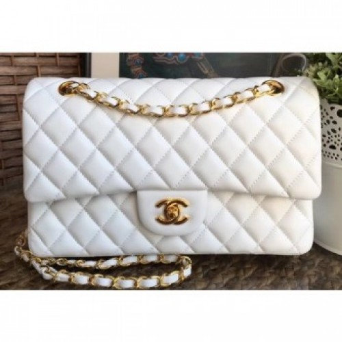 Chanel Classic Flap Medium Bag A1112 White in Sheepskin Leather with Gold Hardware AQ03042 Chanel Classic Flap Medium Bag A1112 White in Sheepskin Leather with Gold Hardware AQ03042