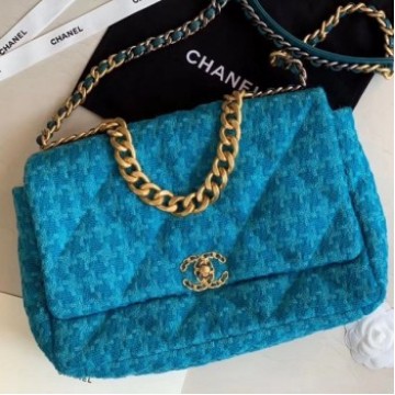 Chanel 19 Tweed Large Flap Bag AS1161 Blue 2019 Collection AQ03667