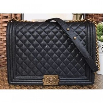Chanel Caviar Leather Boy Flap Large Bag Black/Gold AQ01119 Chanel Caviar Leather Boy Flap Large Bag Black/Gold AQ01119