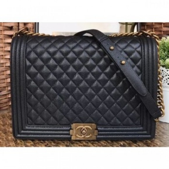 Chanel Caviar Leather Boy Flap Large Bag Black/Gold AQ01119 Chanel Caviar Leather Boy Flap Large Bag Black/Gold AQ01119