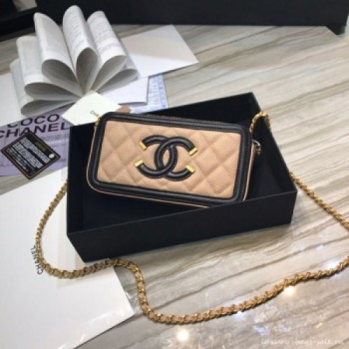 Chanel Classic Clutch with Chain Grained Calfskin &amp; gold-Tone Metal A84450 apricot AQ02058