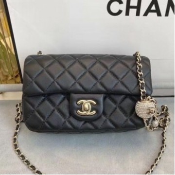 Chanel Quilted Leather Flap Bag with Crystal Ball AS1787 Black 2020 Collection AQ03420 Chanel Quilted Leather Flap Bag with Crystal Ball AS1787 Black 2020 Collection AQ03420