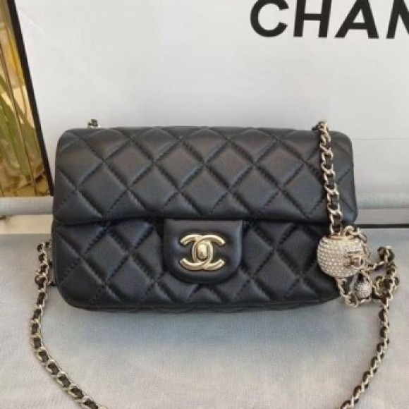 Chanel Quilted Leather Flap Bag with Crystal Ball AS1787 Black 2020 Collection AQ03420 Chanel Quilted Leather Flap Bag with Crystal Ball AS1787 Black 2020 Collection AQ03420