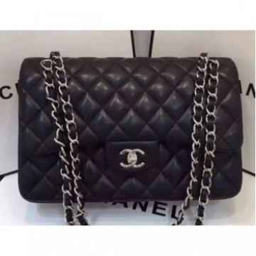 Chanel Lambskin Classic Flap 30cm Bag Black With Silver Hardware 2018 AQ01085