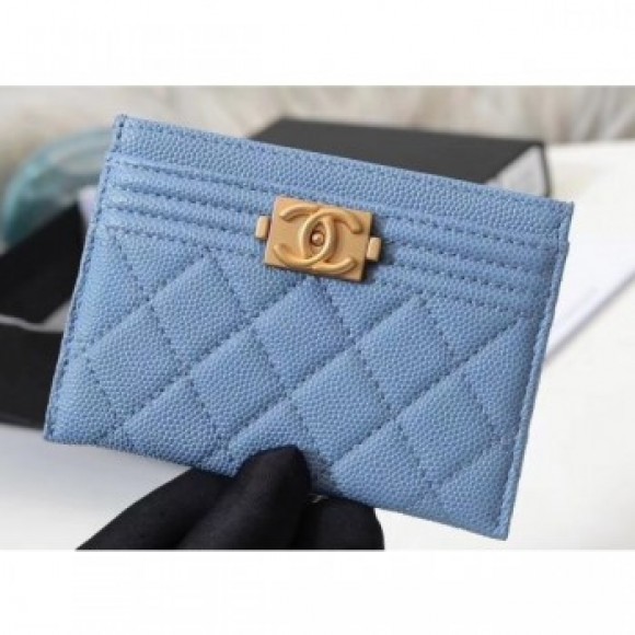 Chanel Caviar Leather Boy Card Holder A84431 Denim Blue AQ01541 Chanel Caviar Leather Boy Card Holder A84431 Denim Blue AQ01541