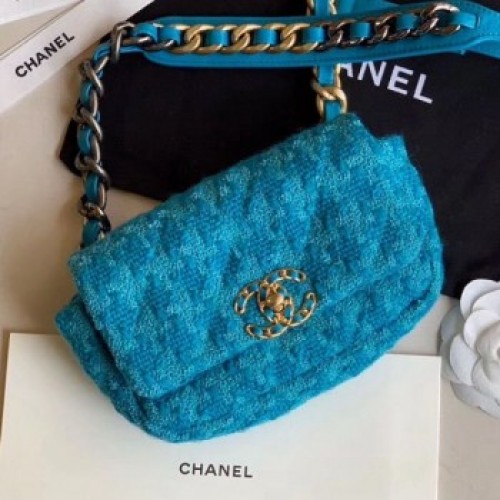 Chanel 19 Tweed Flap Waist Bag/Belt Bag AS1163 Blue 2019 Collection AQ03707 Chanel 19 Tweed Flap Waist Bag/Belt Bag AS1163 Blue 2019 Collection AQ03707