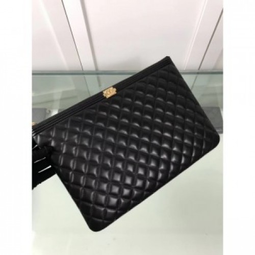 Chanel Quiltted Lambskin Large Boy Pouch A84407 Black/Gold 2019 Collection AQ01803