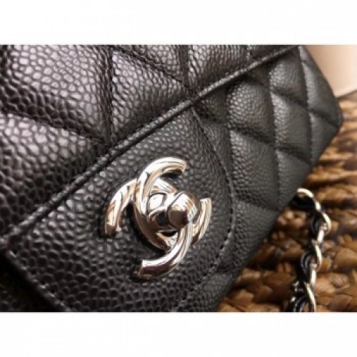 Chanel Classic Flap Medium Bag 1112 black in caviar Leather with silver Hardware AQ00900