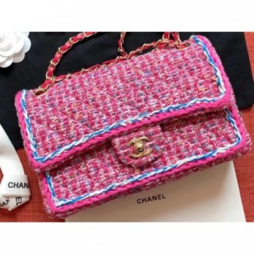 Chanel Tweed Braided Classic Flap Medium Bag Fuchsia 2019 AQ02862
