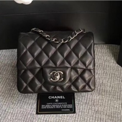 Chanel Classic Flap Mini Bag A1115 in Lambskin Leather Black with Vintage Silver Hardware AQ03124