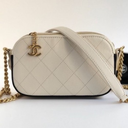 Chanel Quilted Calfskin Button Side Camera Case Bag A57574 White 2019 Collection AQ02680