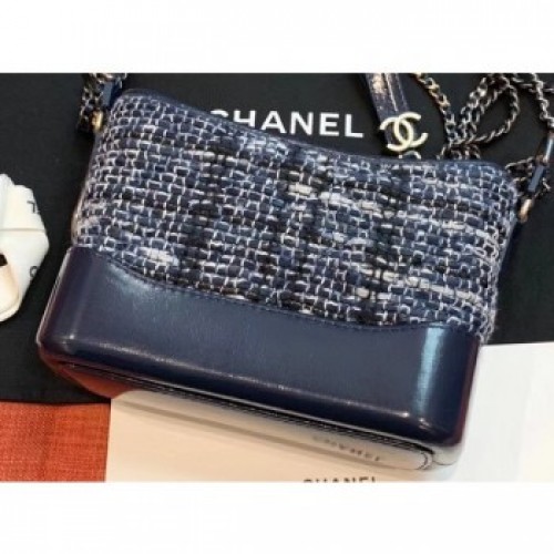 Chanel Tweed/Calfskin Gabrielle Small/Medium Hobo Bag A91810/A93824 Navy Blue AQ02527 Chanel Tweed/Calfskin Gabrielle Small/Medium Hobo Bag A91810/A93824 Navy Blue AQ02527