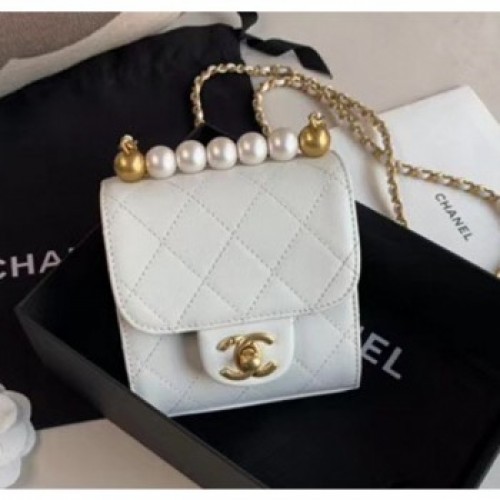 Chanel Pearls Square Clutch with Chain Bag AP0997 White 2020 Collection AQ02228