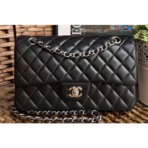 Chanel Classic Flap Medium Bag A1112 Black in Sheepskin Leather with Silver Hardware AQ02995 Chanel Classic Flap Medium Bag A1112 Black in Sheepskin Leather with Silver Hardware AQ02995