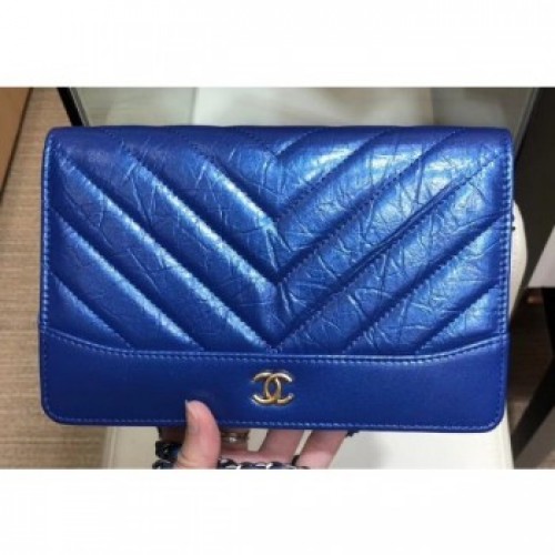 Chanel Glittered Aged Calfskin Gabrielle Wallet On Chain WOC Bag Chevron Blue 2019 AQ02315 Chanel Glittered Aged Calfskin Gabrielle Wallet On Chain WOC Bag Chevron Blue 2019 AQ02315