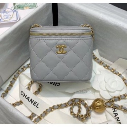Chanel Lambskin Small Classic Box with Chain And Gold Metal Ball AP1447 Grey 2020 Collection AQ04393 Chanel Lambskin Small Classic Box with Chain And Gold Metal Ball AP1447 Grey 2020 Collection AQ04393