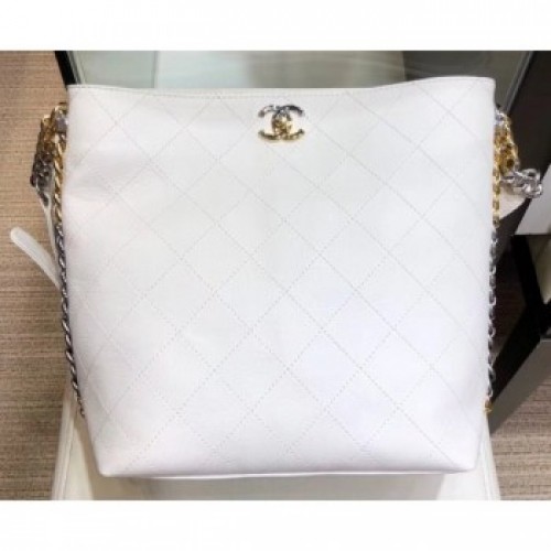 Chanel Quilted Calfskin with Two-Tone Hardware Hobo Bag AS0414 White 2019 AQ02191