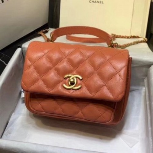 Chanel Quilted Calfskin Medium Flap Bag with Handle AS1155 Orange 2020 Collection AQ02962