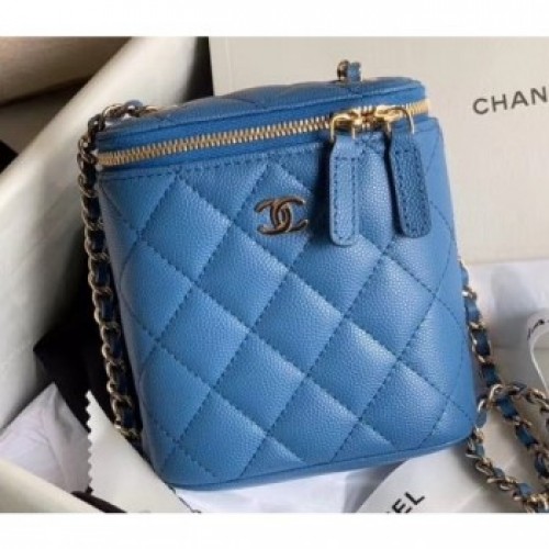 Chanel Mini Vanity with Classic Chain Bag AP1466 Caviar Leather Blue 2020 AQ02614 Chanel Mini Vanity with Classic Chain Bag AP1466 Caviar Leather Blue 2020 AQ02614