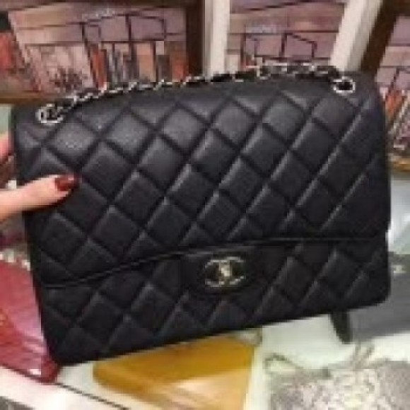 Chanel A58600 Caviar Leather Classic Jumbo Flap Bag Black 2019 Collection AQ03803 Chanel A58600 Caviar Leather Classic Jumbo Flap Bag Black 2019 Collection AQ03803