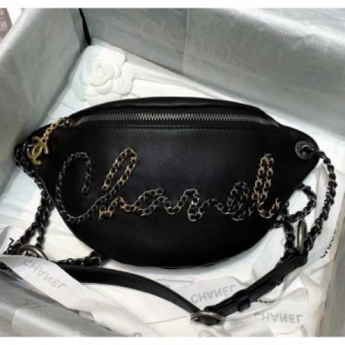 Chanel Calfskin & Chain Logo Waist Bag AS1783 Black 2020 Collection AQ04386 Chanel Calfskin & Chain Logo Waist Bag AS1783 Black 2020 Collection AQ04386