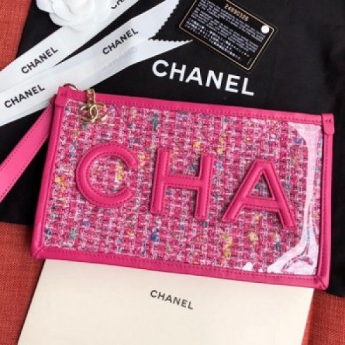 Chanel PVC and Tweed Small Pouch AP0359 Pink 2019 Collection AQ00988 Chanel PVC and Tweed Small Pouch AP0359 Pink 2019 Collection AQ00988