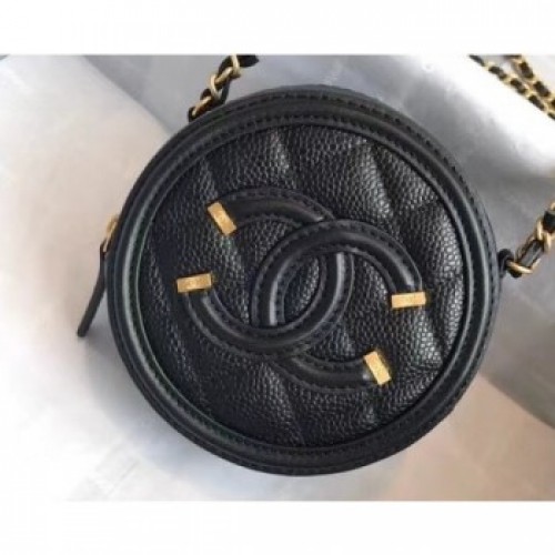 Chanel CC Filigree Grained Round Clutch with Chain Bag A81599 Black 2018 AQ00925 Chanel CC Filigree Grained Round Clutch with Chain Bag A81599 Black 2018 AQ00925