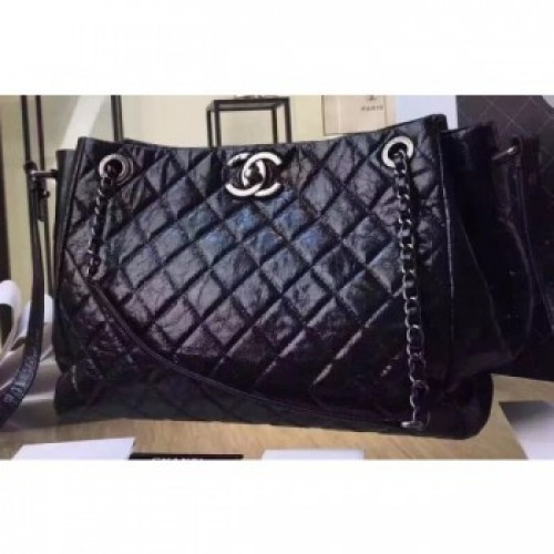 Chanel Quilting Shopping Tote Bag Crinkled Black/Silver 2019 AQ03603 Chanel Quilting Shopping Tote Bag Crinkled Black/Silver 2019 AQ03603