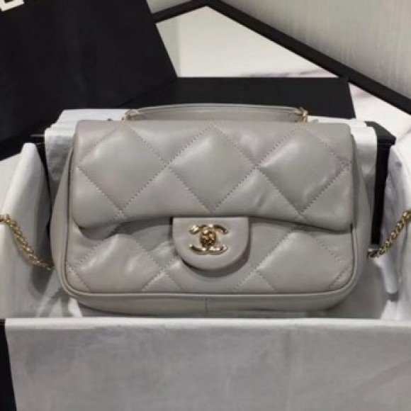 Chanel Quilted Lambskin Classic Small Flap Bag with Handle AS1114 Gray 2019 Collection AQ04010 Chanel Quilted Lambskin Classic Small Flap Bag with Handle AS1114 Gray 2019 Collection AQ04010