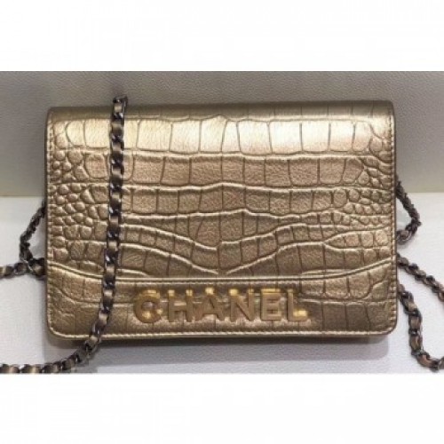 Chanel Crocodile Embossed Calfskin Gabrielle Wallet On Chain WOC Bag Metallic Gold 2019 AQ03207 Chanel Crocodile Embossed Calfskin Gabrielle Wallet On Chain WOC Bag Metallic Gold 2019 AQ03207