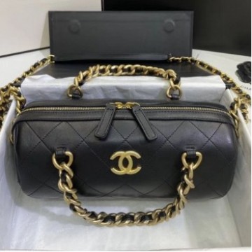 Chanel Quilted Lambskin Bowling Bag with Chain Handle Black 2020 Collection AQ03545