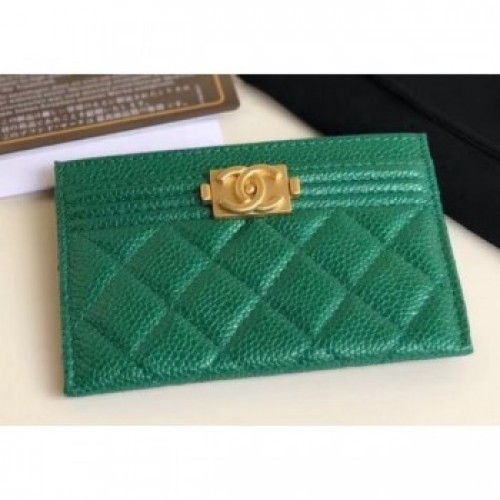 Chanel Pearl Caviar Leather Boy Card Holder Green 2018 AQ04198