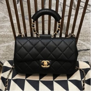 Chanel Quilted Lambskin Medium Flap Bag with Ring Handle AS1358 Black 2020 Collection AQ01584 Chanel Quilted Lambskin Medium Flap Bag with Ring Handle AS1358 Black 2020 Collection AQ01584