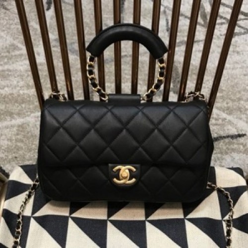 Chanel Quilted Lambskin Medium Flap Bag with Ring Handle AS1358 Black 2020 Collection AQ01584