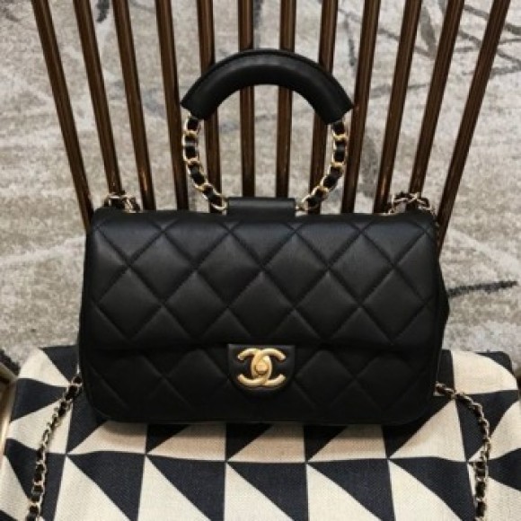 Chanel Quilted Lambskin Medium Flap Bag with Ring Handle AS1358 Black 2020 Collection AQ01584 Chanel Quilted Lambskin Medium Flap Bag with Ring Handle AS1358 Black 2020 Collection AQ01584
