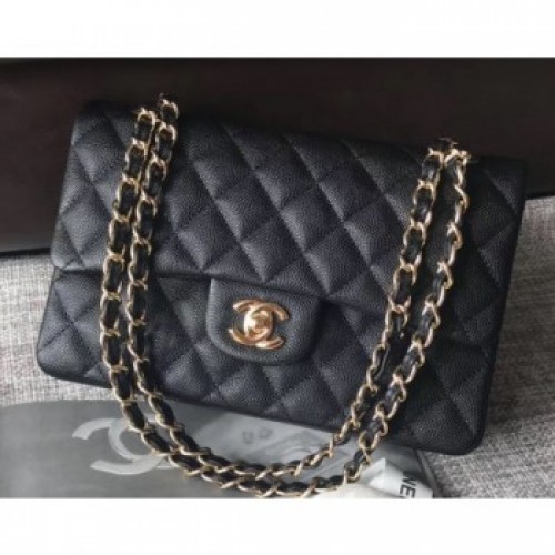 Chanel Caviar Leather Classic Flap Small Bag A01113 Black/Gold 2018 AQ04091